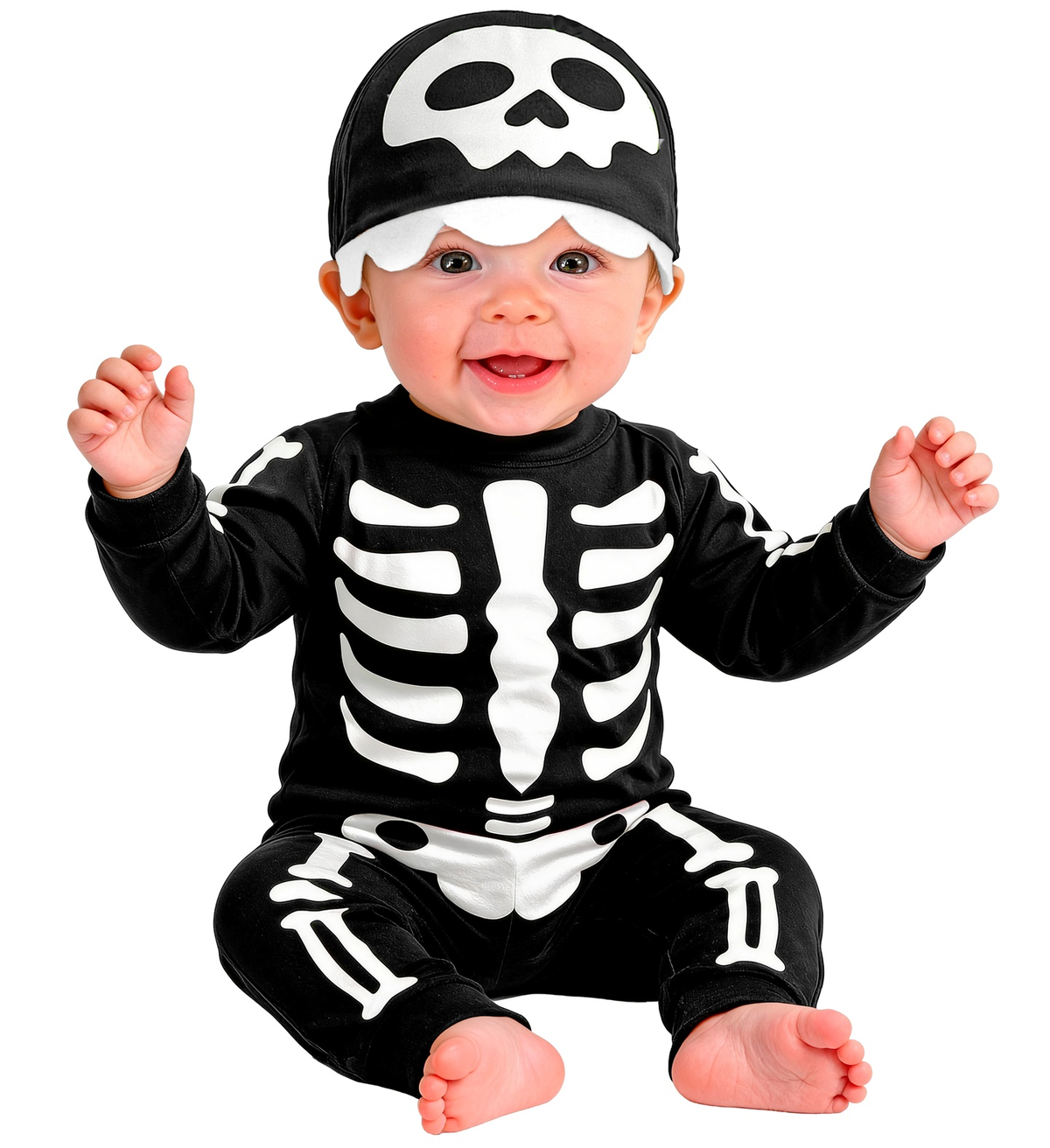 Costume Scheletro Tuta e Copricapo Travestimento Halloween Carnevale Cosplay - 9334