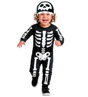 Costume Scheletro Tuta e Copricapo Travestimento Halloween Carnevale Cosplay - 9334
