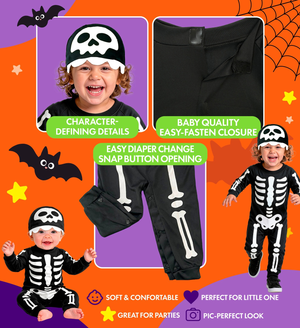 Costume Scheletro Tuta e Copricapo Travestimento Halloween Carnevale Cosplay - 9334