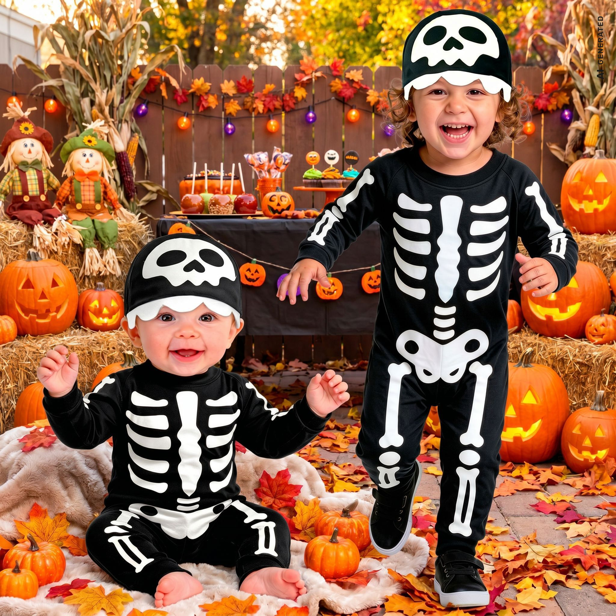 Costume Scheletro Tuta e Copricapo Travestimento Halloween Carnevale Cosplay - 9334