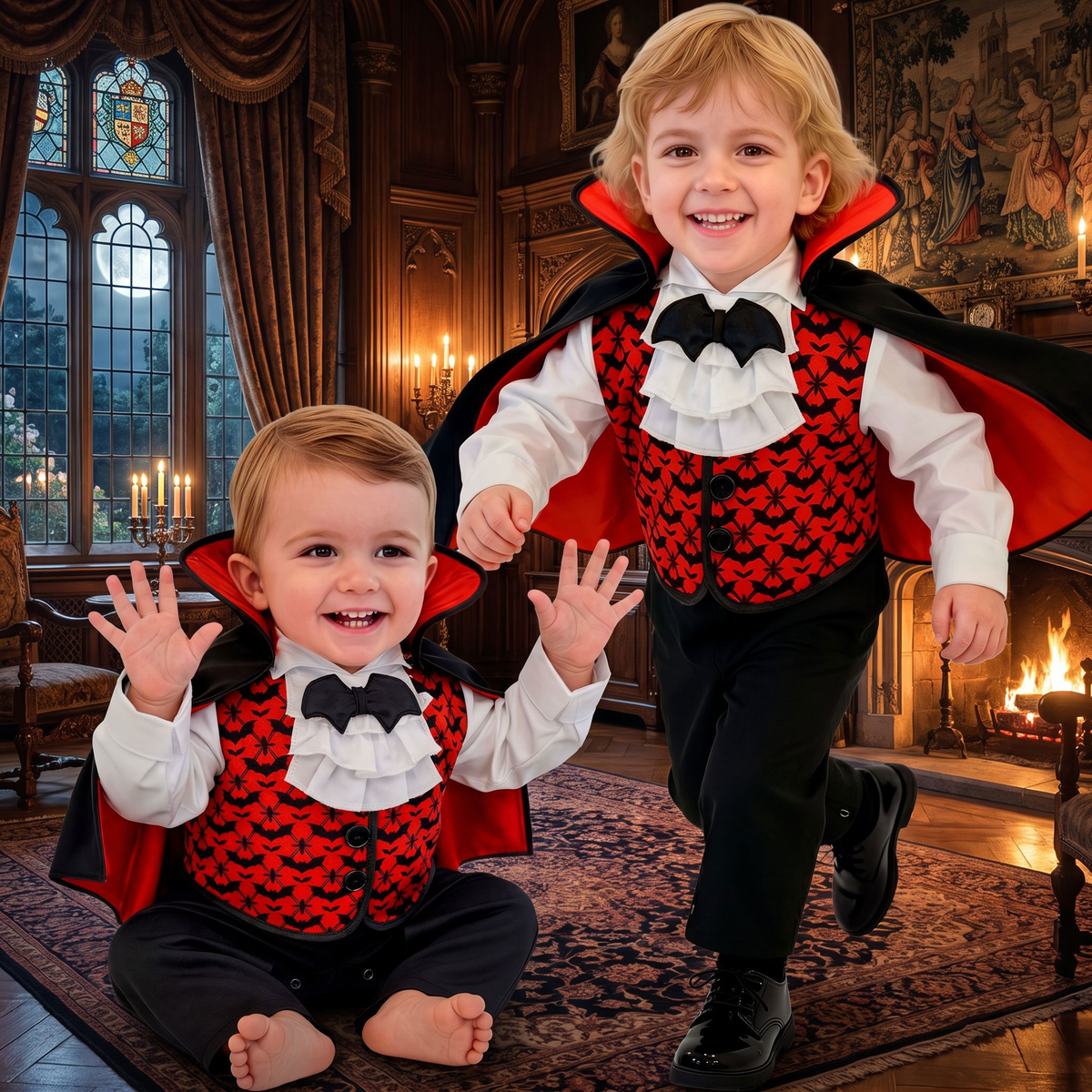 Costume Vampiro Tuta e Mantello Travestimento Halloween Carnevale Cosplay Dracula - 9725