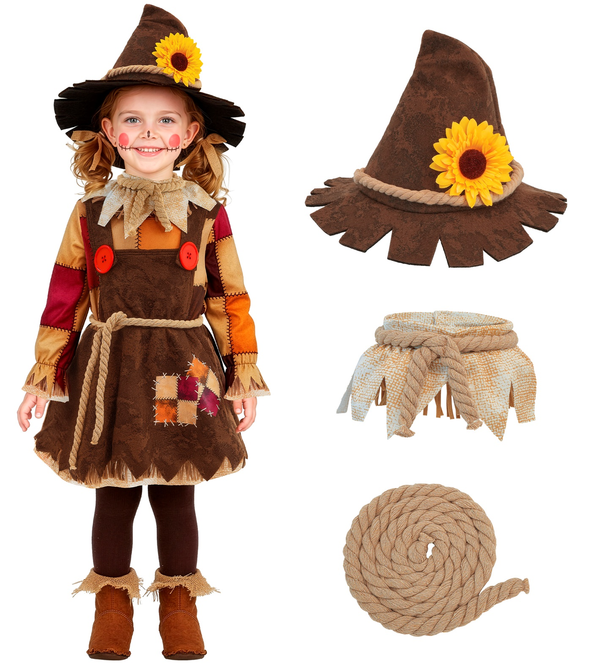 Costume Spaventapasseri Vestito e Cappello Travestimento Halloween Carnevale Cosplay - 9728