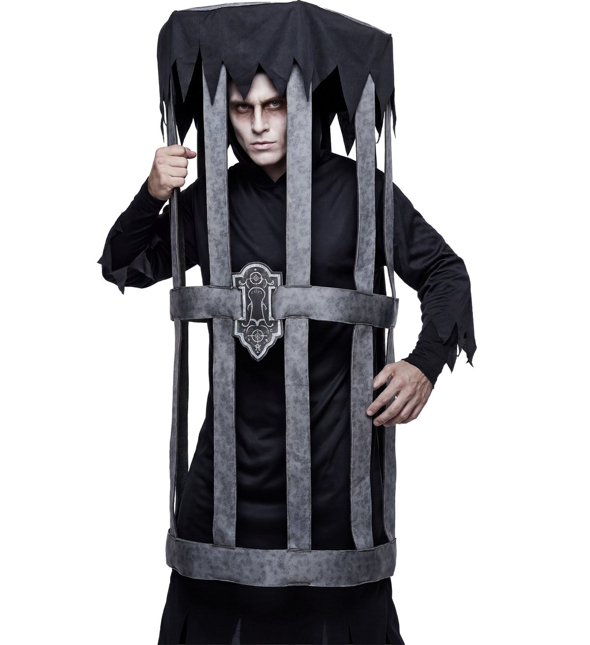 Costume Uomo Ingabbiato Tunica con Cappuccio Travestimento Halloween Carnevale Cosplay - 01182