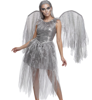 Costume Angelo Oscuro Vestito e Ali Travestimento Halloween Carnevale Cosplay- 0620