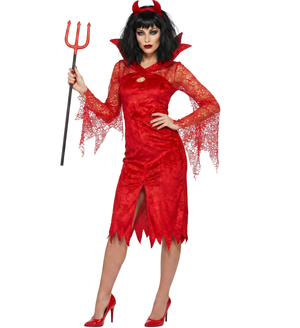 Costume Diavolessa Vestito e Corna Travestimento Halloween Carnevale Cosplay- 0627