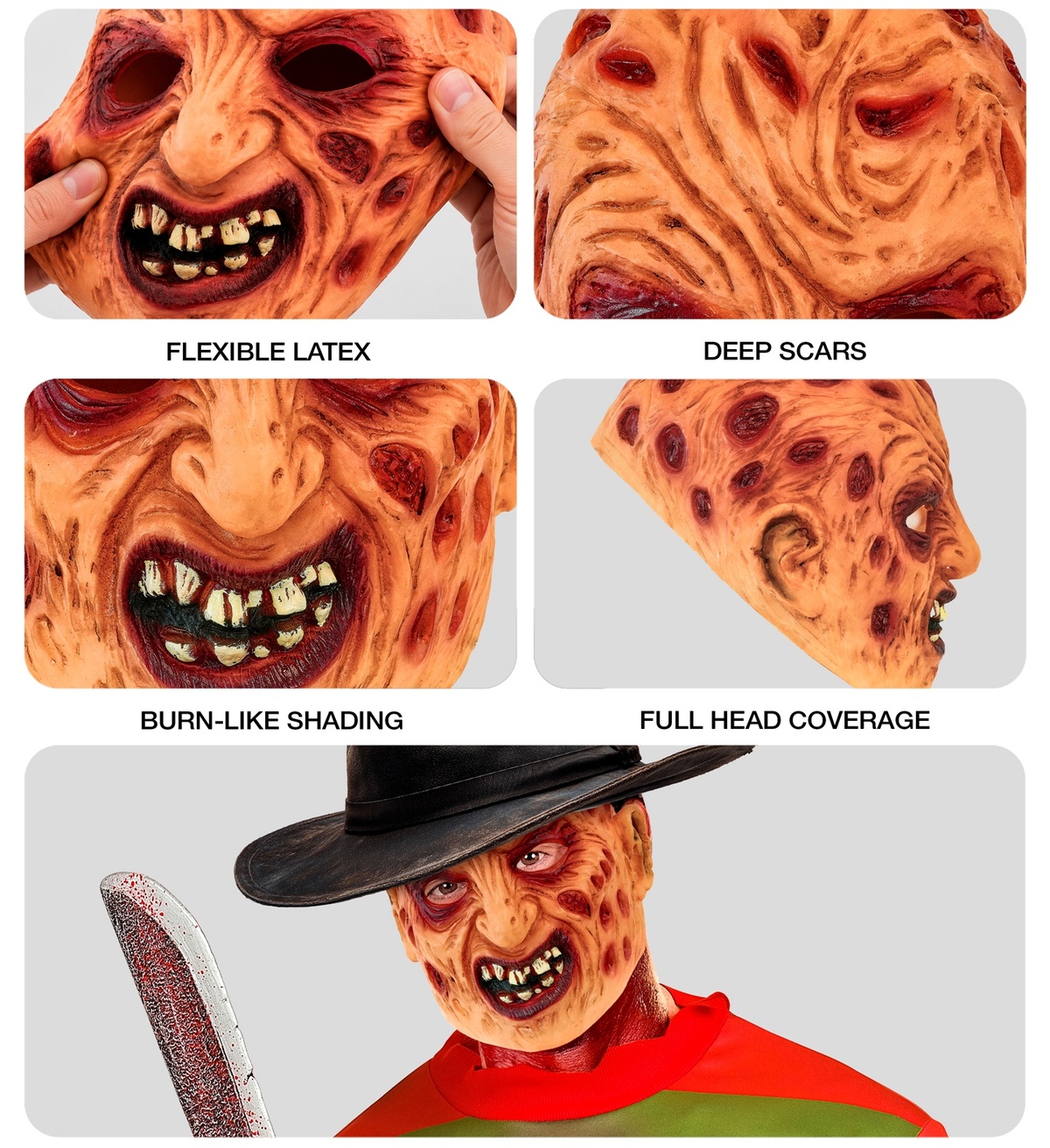 Maschera Freddy in Lattice Accessorio Travestimento Halloween Cosplay Krueger- 28559