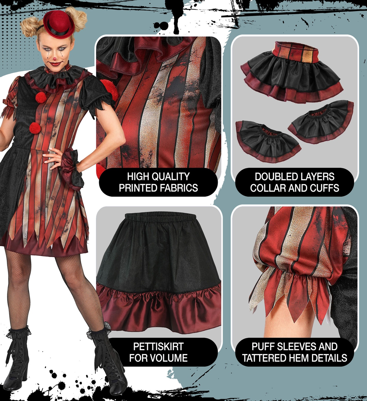 Costume Pagliaccia Malvagia Vestito Travestimento Halloween Carnevale Cosplay - 6093