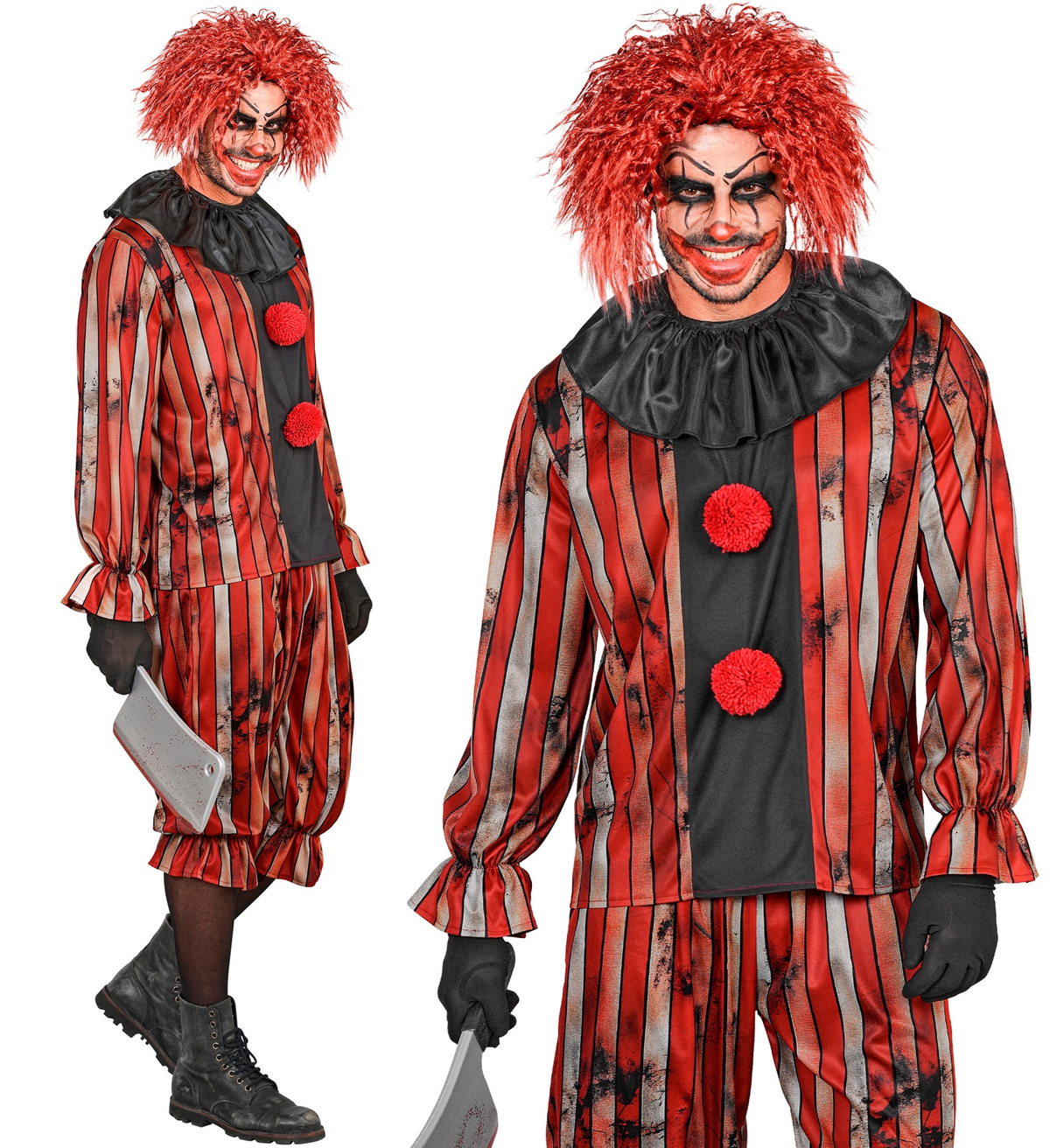 Costume Pagliaccio Malvagio Casacca e Pantaloni Travestimento Halloween Carnevale Cosplay - 6094