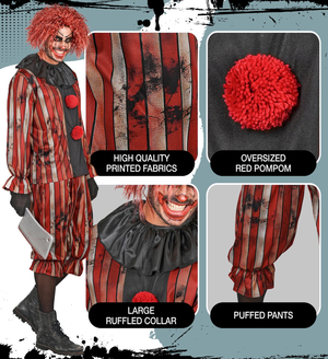 Costume Pagliaccio Malvagio Casacca e Pantaloni Travestimento Halloween Carnevale Cosplay - 6094
