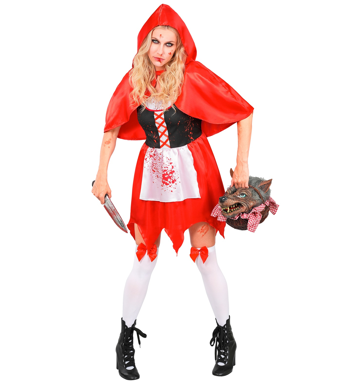 Costume Mantellino Rosso Zombie Travestimento Halloween Cosplay Cappuccetto Horror - 9344