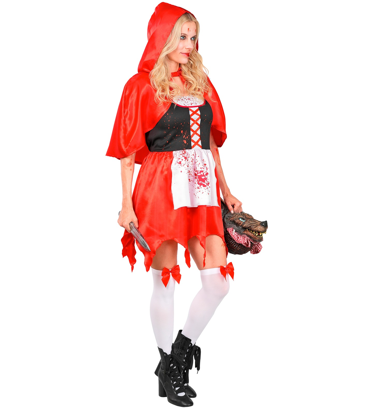 Costume Mantellino Rosso Zombie Travestimento Halloween Cosplay Cappuccetto Horror - 9344