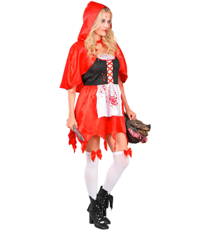 Costume Mantellino Rosso Zombie Travestimento Halloween Cosplay Cappuccetto Horror - 9344