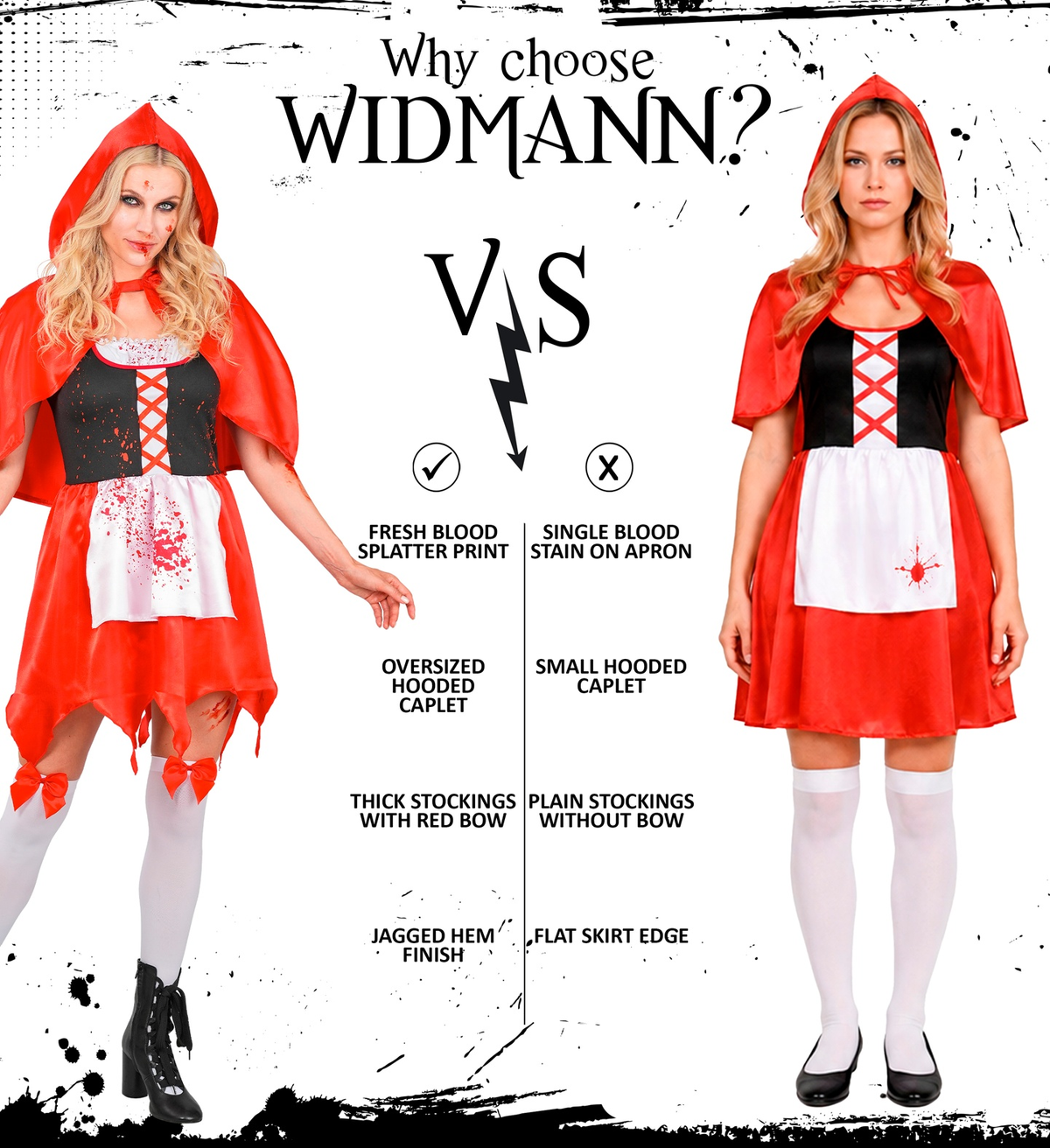 Costume Mantellino Rosso Zombie Travestimento Halloween Cosplay Cappuccetto Horror - 9344