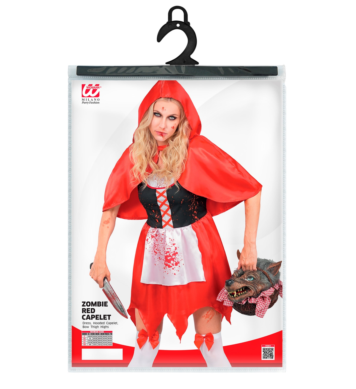 Costume Mantellino Rosso Zombie Travestimento Halloween Cosplay Cappuccetto Horror - 9344