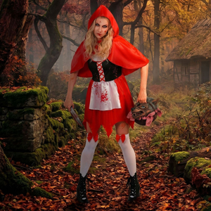 Costume Mantellino Rosso Zombie Travestimento Halloween Cosplay Cappuccetto Horror - 9344