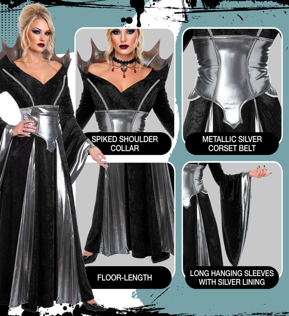 Costume Regina Oscura Vestito e Cintura Travestimento Carnevale Halloween Cosplay - 9693