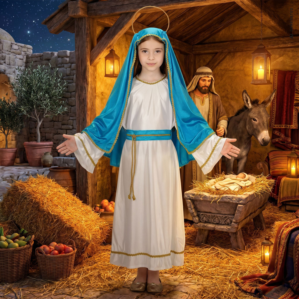 Costume Maria Santissima Travestimento Recita Natale Carnevale Cosplay - 0002