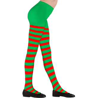 Calze Collant Rigati Parigine Verde/rosso Abito Travestimento Vestito Carnevale - 0480