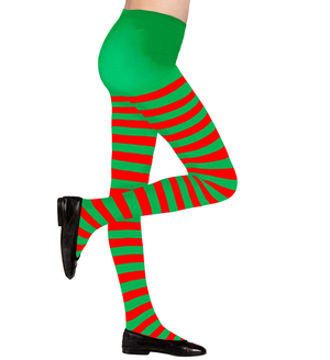 Calze Collant Rigati Parigine Verde/rosso Abito Travestimento Vestito Carnevale - 0480