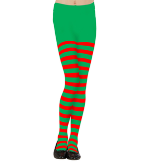 Calze Collant Rigati Parigine Verde/rosso Abito Travestimento Vestito Carnevale - 0480