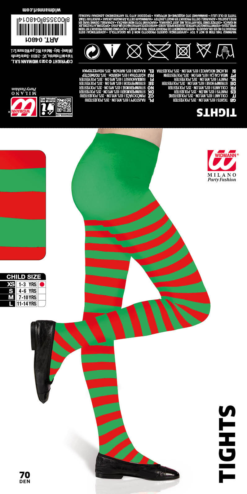 Calze Collant Rigati Parigine Verde/rosso Abito Travestimento Vestito Carnevale - 0480