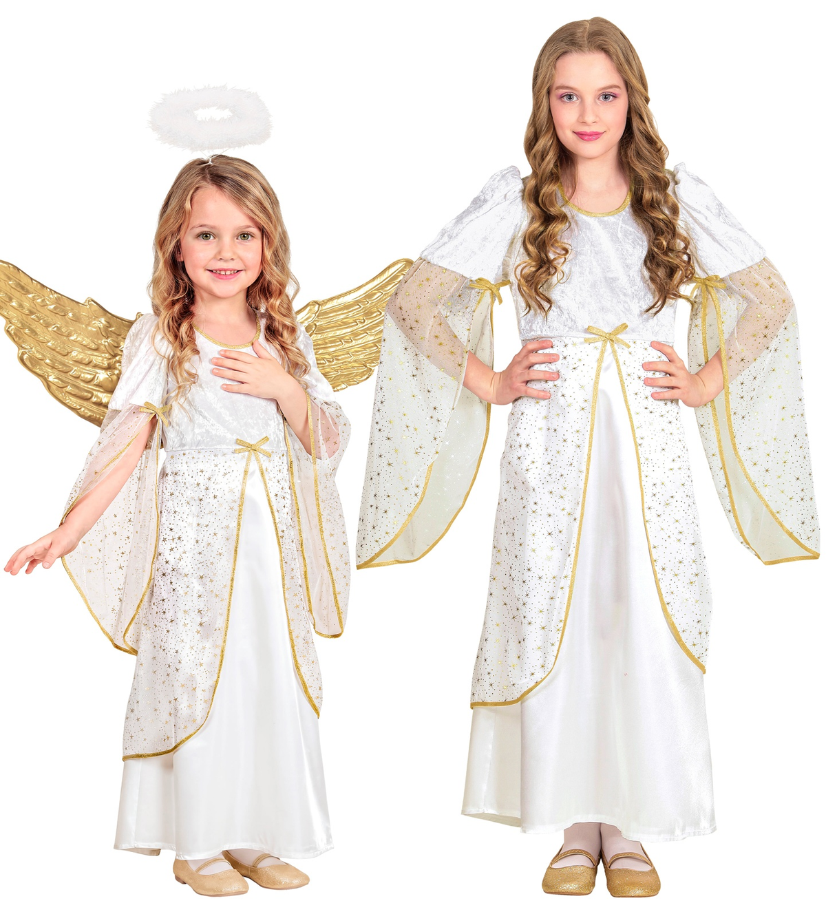 Costume Angelo Vestito Lungo Travestimento Bambina Recita Natale Carnevale Cosplay- 5899