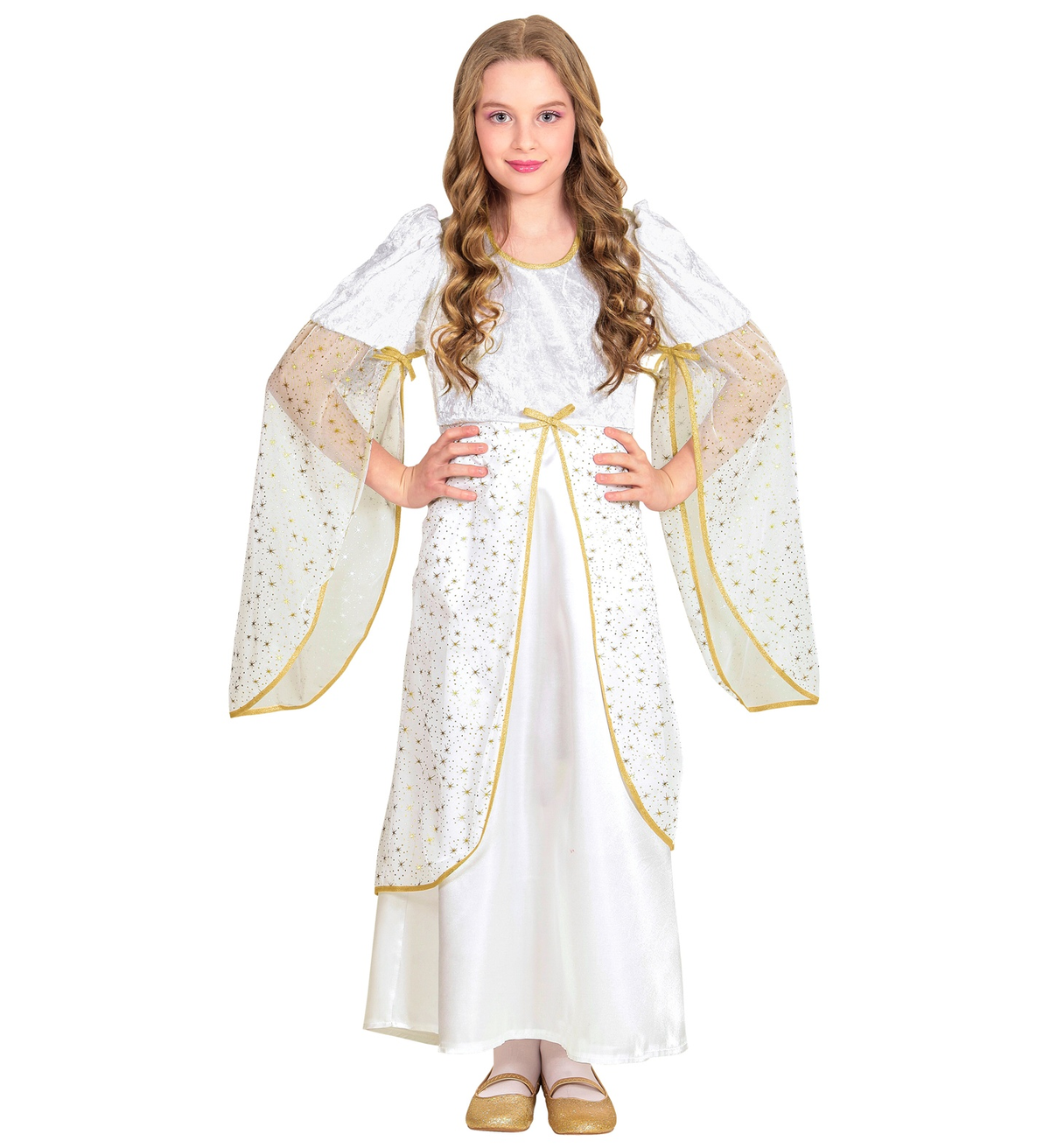 Costume Angelo Vestito Lungo Travestimento Bambina Recita Natale Carnevale Cosplay- 5899