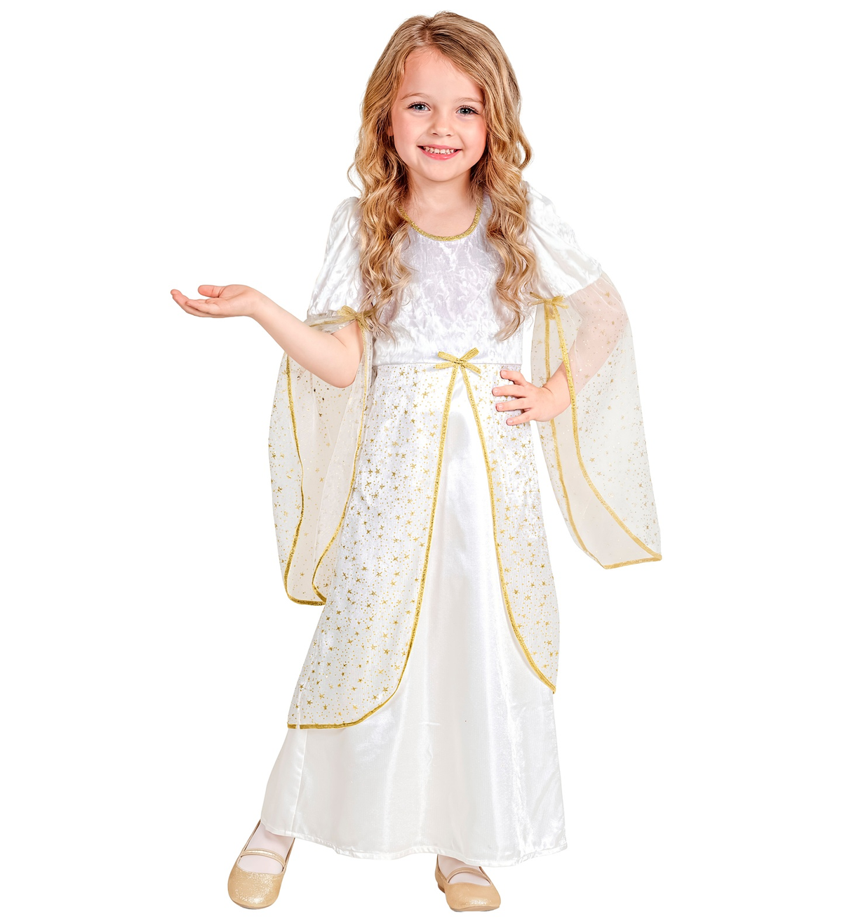 Costume Angelo Vestito Lungo Travestimento Bambina Recita Natale Carnevale Cosplay- 5899