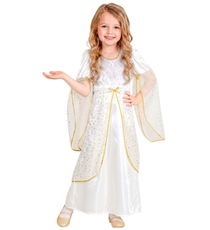Costume Angelo Vestito Lungo Travestimento Bambina Recita Natale Carnevale Cosplay- 5899