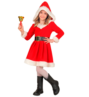 Costume Miss Santa Vestito con Cappuccio Travestimento Recite Natale Cosplay - 9351