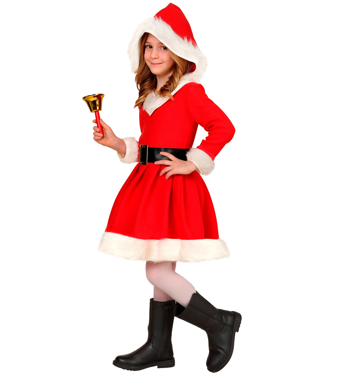 Costume Miss Santa Vestito con Cappuccio Travestimento Recite Natale Cosplay - 9351