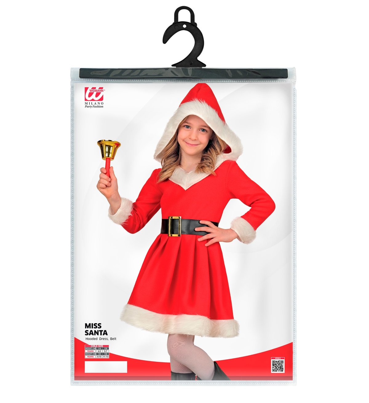 Costume Miss Santa Vestito con Cappuccio Travestimento Recite Natale Cosplay - 9351