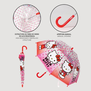 Ombrello a Cupola Hello Kitty Sanrio con Struttura 8 Raggi in Fibra di Vetro Apertura Manuale Sicura - 0860
