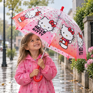 Ombrello a Cupola Hello Kitty Sanrio con Struttura 8 Raggi in Fibra di Vetro Apertura Manuale Sicura - 0860