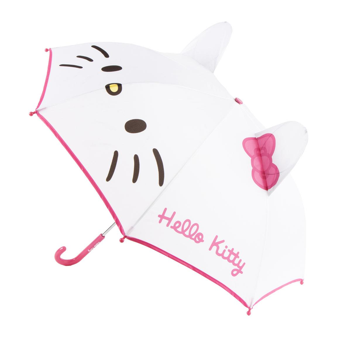 Ombrello Hello Kitty Sanrio Orecchie 3d con Struttura 8 Raggi in Fibra di Vetro Apertura Manuale Sicura - 3262