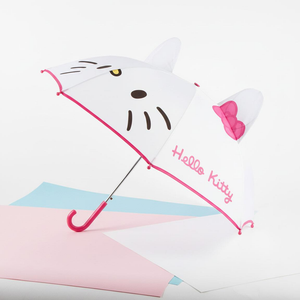 Ombrello Hello Kitty Sanrio Orecchie 3d con Struttura 8 Raggi in Fibra di Vetro Apertura Manuale Sicura - 3262