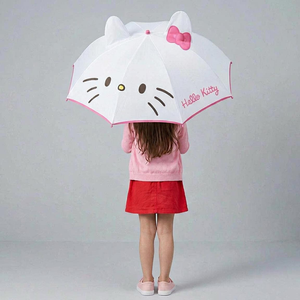 Ombrello Hello Kitty Sanrio Orecchie 3d con Struttura 8 Raggi in Fibra di Vetro Apertura Manuale Sicura - 3262