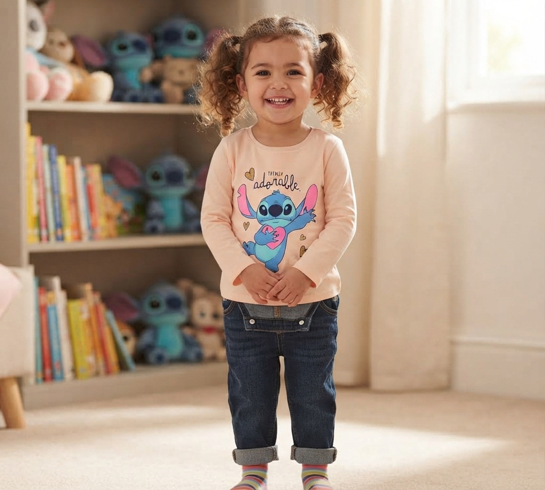 T-Shirt M.l. Stitch Maglia per Bambine 3/8 Anni - Zh10360
