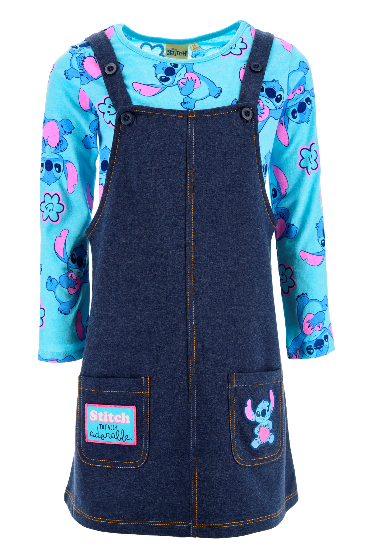 Completo T-Shirt + Salopette Stitch DISNEY Bambina Sun City 3/8 Anni - Zh10267