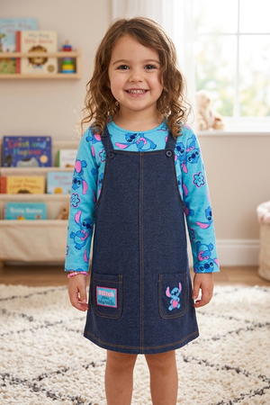 Completo T-Shirt + Salopette Stitch DISNEY Bambina Sun City 3/8 Anni - Zh10267