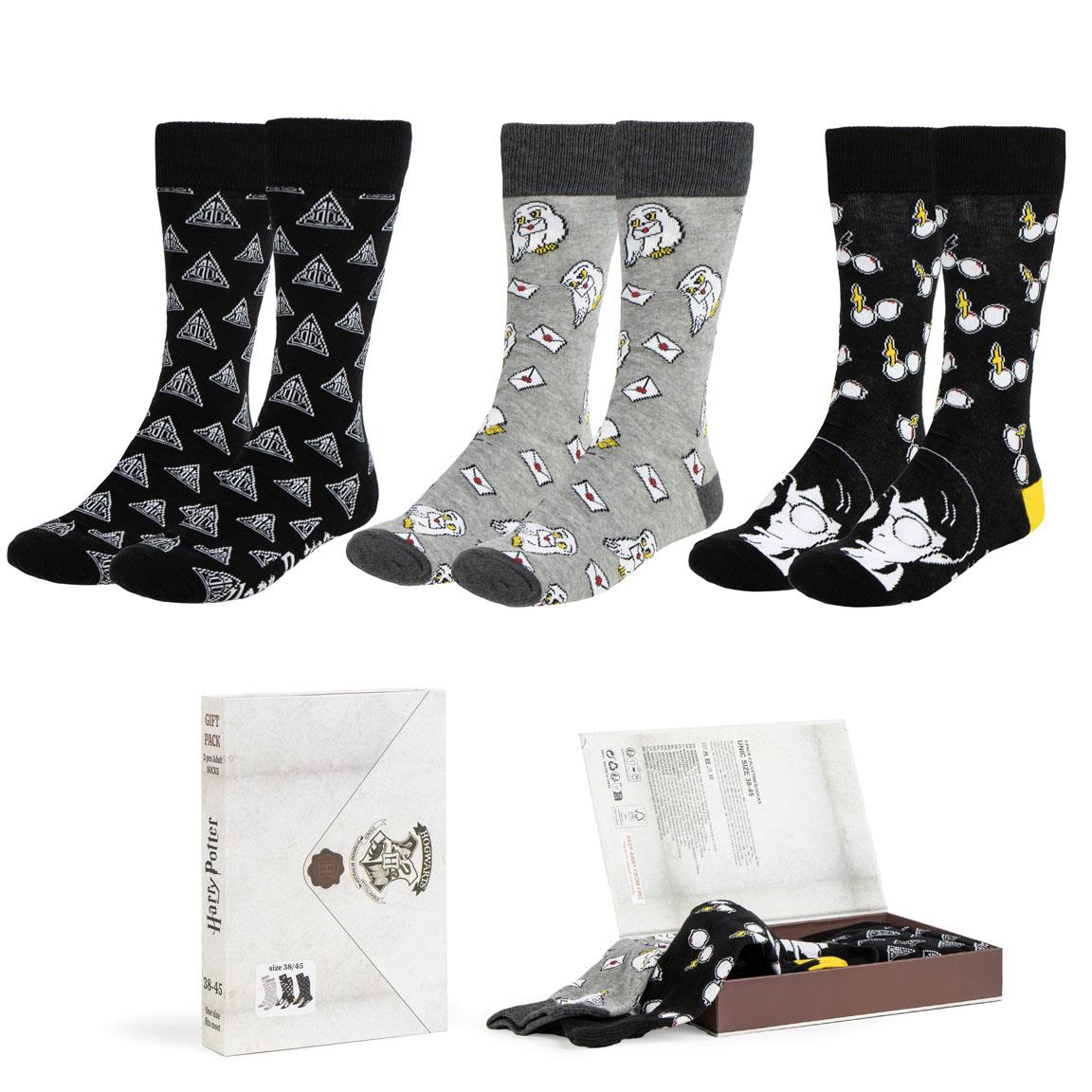 Calzini per Adulti Harry Potter 3 Paia in Misto Cotone in Confezione Regalo T.u. 38/45 - 2504