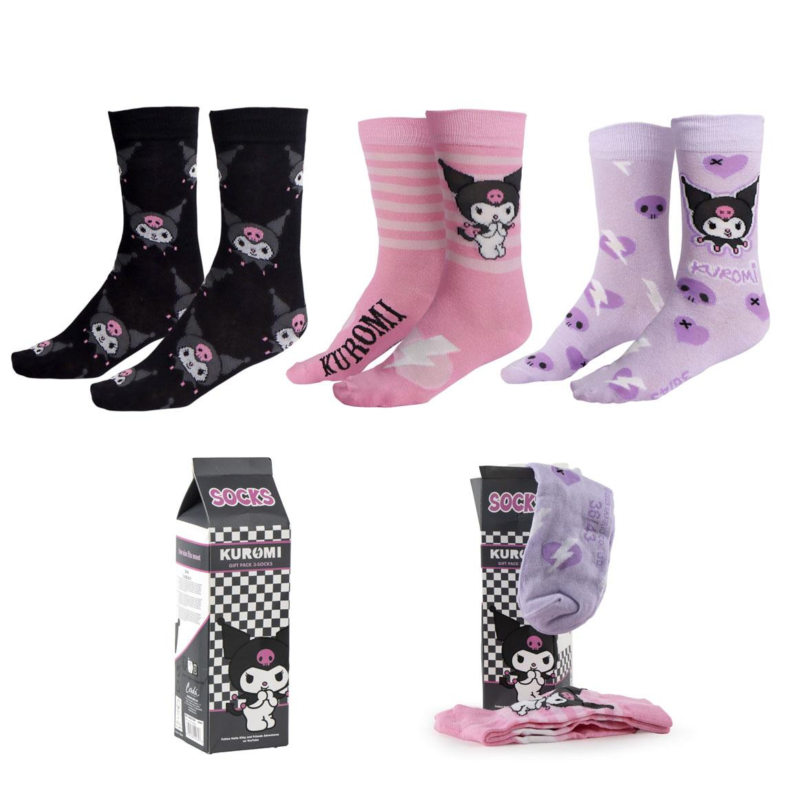 Calzini Donna Kuromi Sanrio 3 Paia in Misto Cotone in Confezione Regalo T.u. 36/43 - 3046