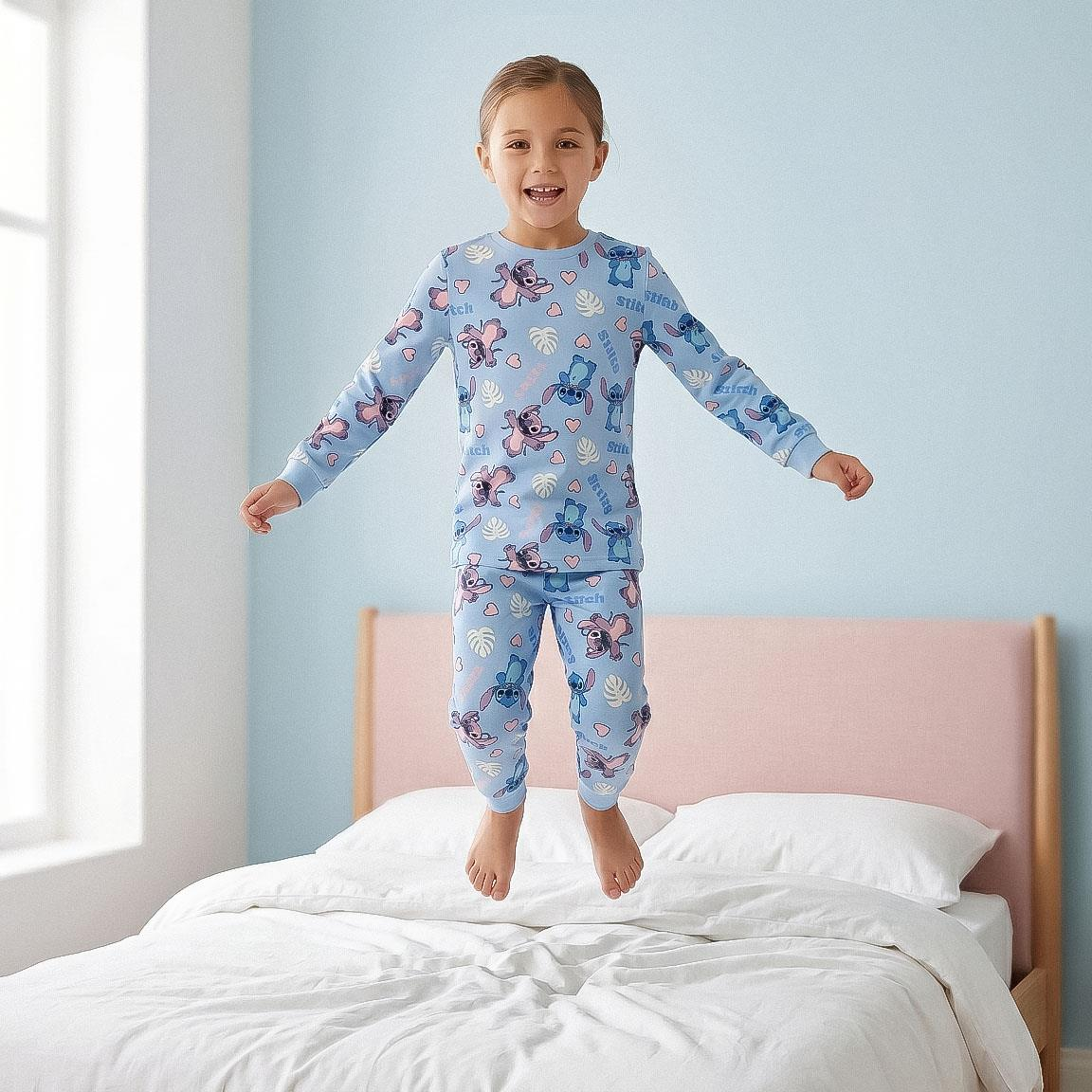 Pigiama Manica Lunga Stitch Angel DISNEY in Caldo Pile Maglia e Pantaloni - 3513