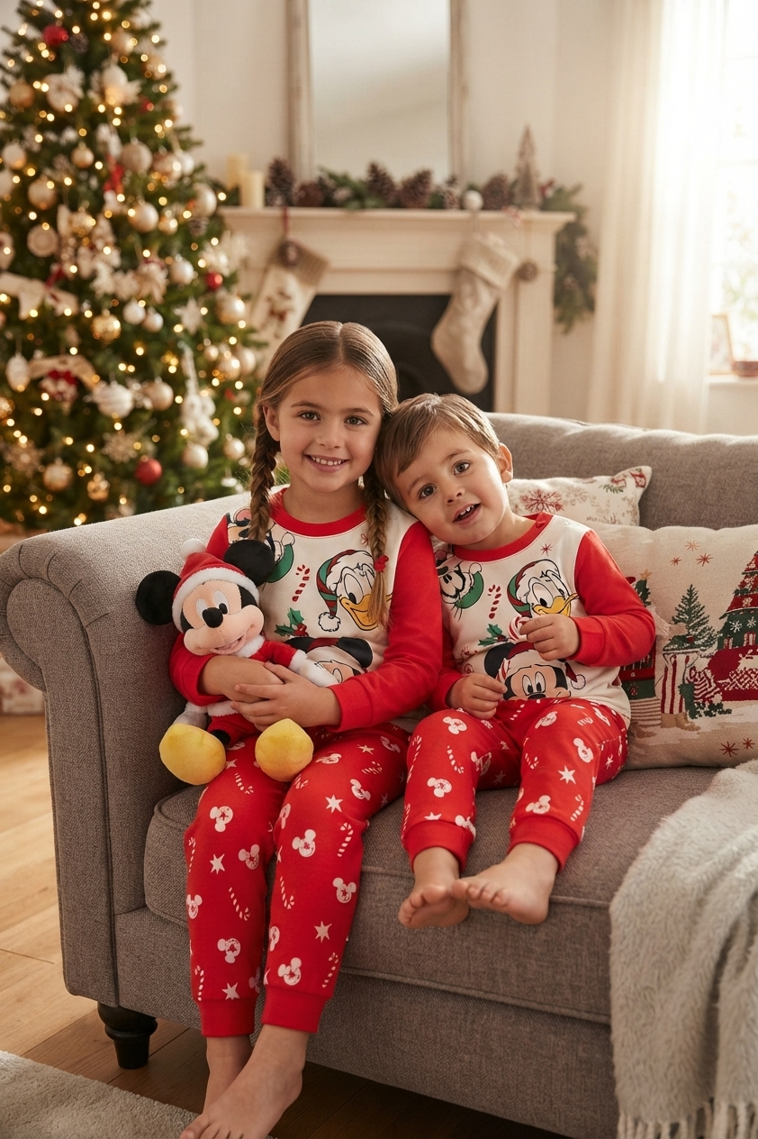 Pigiama Natalizio Topolino DISNEY Manica Lunga Neonato in Cotone - Zh03081