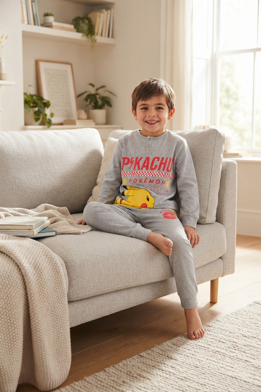 Pigiama Manica Lunga Pikachu Pokémon Bambino in Cotone - Zh20164grigio
