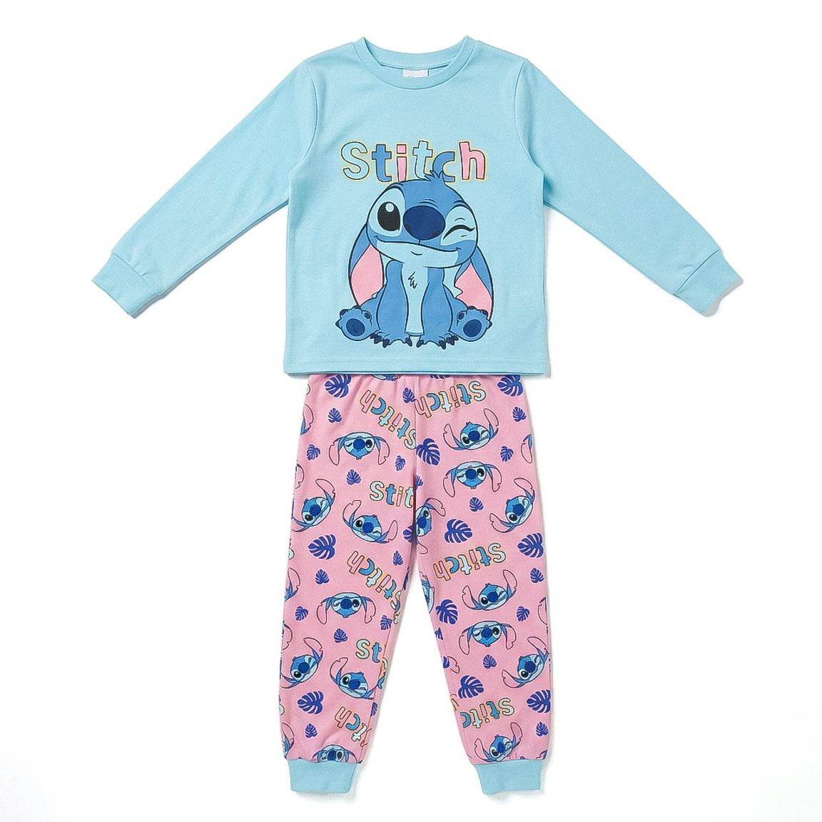 Pigiama Manica Lunga Stitch DISNEY in Caldo Cotone Interlock Maglia e Pantaloni - 3628