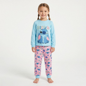 Pigiama Manica Lunga Stitch DISNEY in Caldo Cotone Interlock Maglia e Pantaloni - 3628