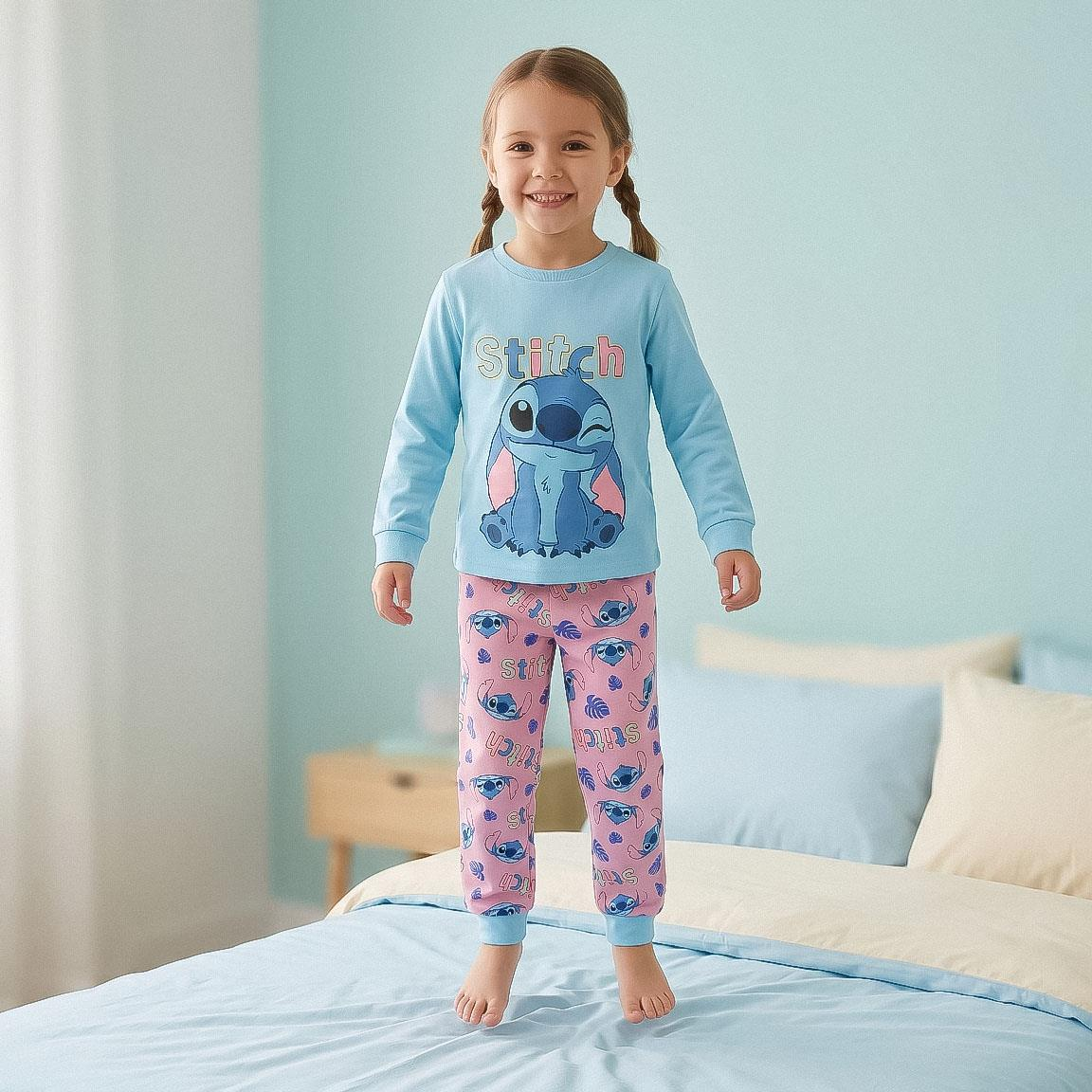 Pigiama Manica Lunga Stitch DISNEY in Caldo Cotone Interlock Maglia e Pantaloni - 3628