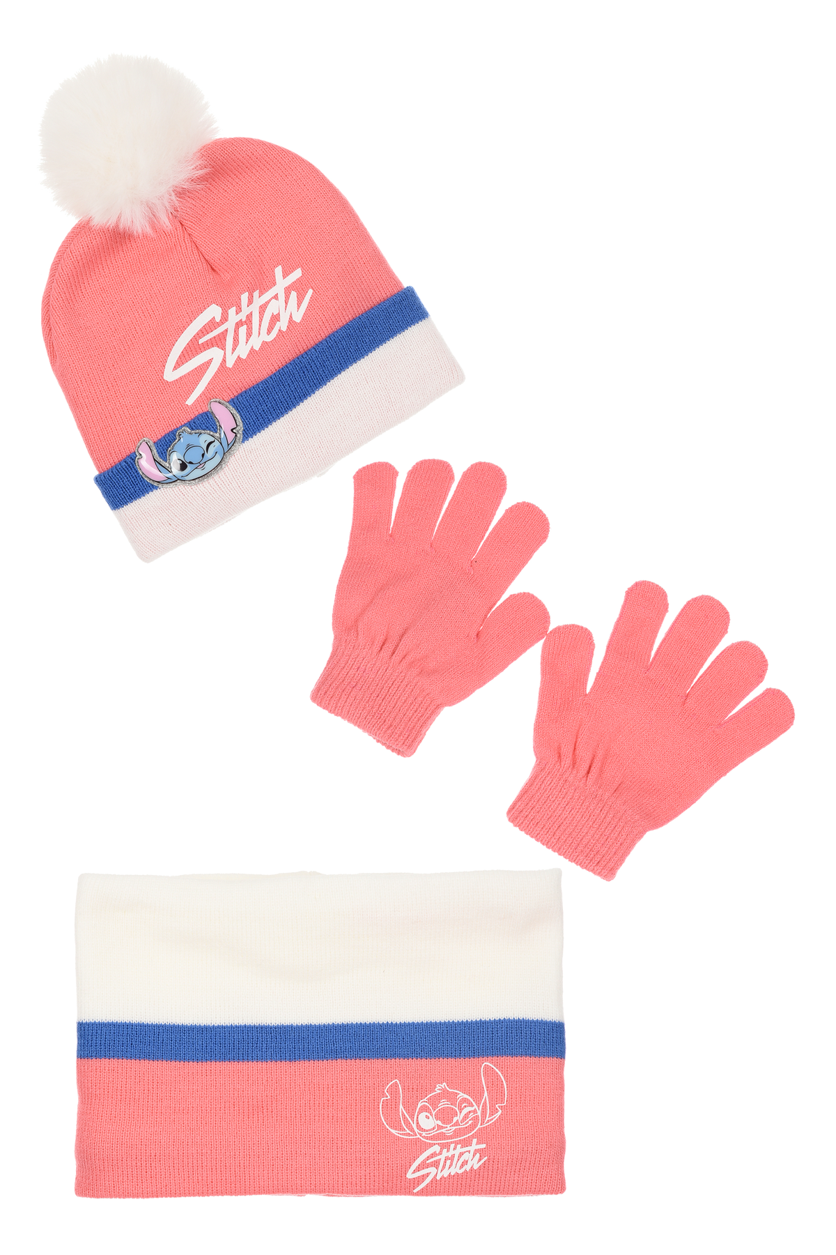 Cappello con Scaldacollo e Guanti Stitch DISNEY Accessorio Invernale per Bambine 100% Acrilico - Zh40037rosa