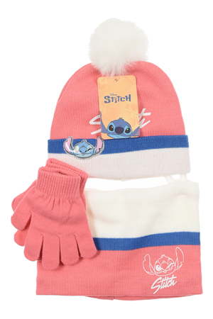 Cappello con Scaldacollo e Guanti Stitch DISNEY Accessorio Invernale per Bambine 100% Acrilico - Zh40037rosa